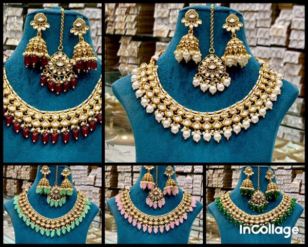 Elegant Kundan Work Necklace Set with Jhumka Earrings & Bindiya - Image 2