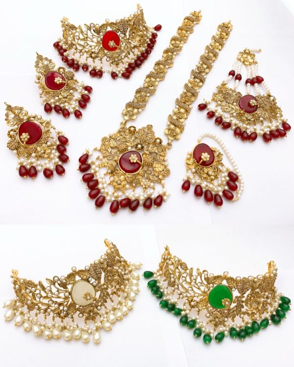 Turkish style Doublet stone work Necklace Mala earrings Earrings Bidiya and jhomer