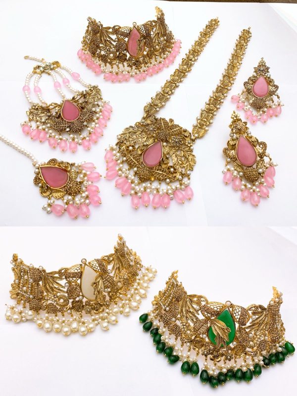 Turkish style Doublet stone work Necklace Mala earrings Earrings Bidiya and jhomer - Image 2