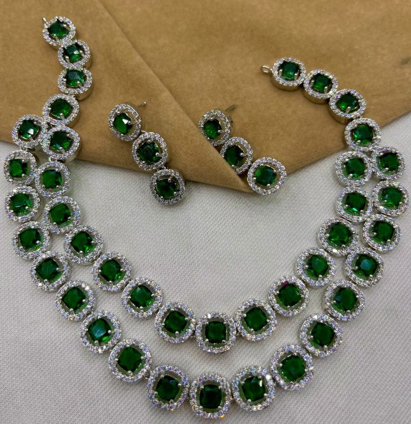 American Diamond Zircon stone work Beautiful Double layer Necklace