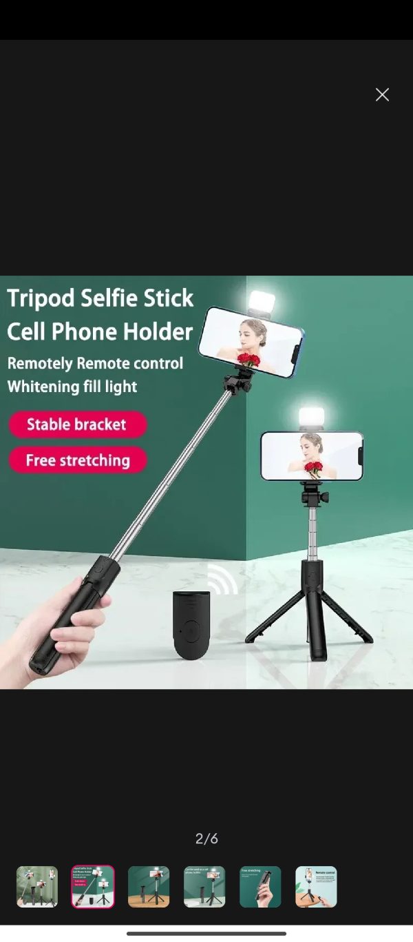 Wireless Selfie Stick R1S (WITH LIGHT) Tripod Bluetooth Shutter selfie Light foldable Selfie stick for all Phone Extendable With charging Cable Detachable Bluetooth Shutter - Image 4